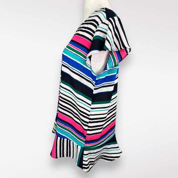 Van Heusen Multicolor Stripe Short Sleeve Crepe Blouse Small NWT - Picture 5 of 11